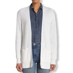 Madewell NWT $88 Nolan Eyelet White Ribbed Knit Pocket Cardigan FLAW Size S
